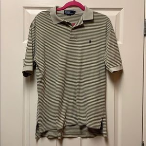 Cream and Green striped Polo